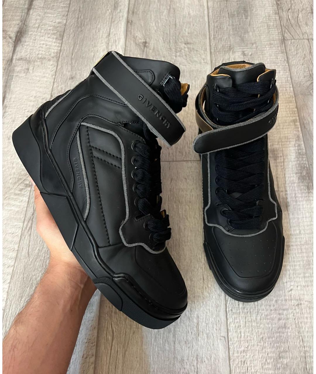 GIVENCHY Черные кожаные высокие кроссовки / кеды, фото 2