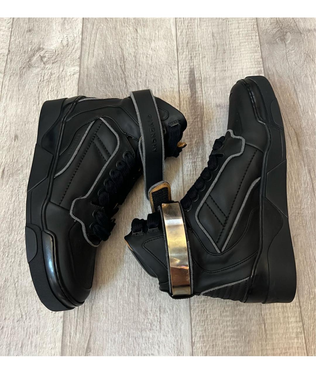 GIVENCHY Черные кожаные высокие кроссовки / кеды, фото 4