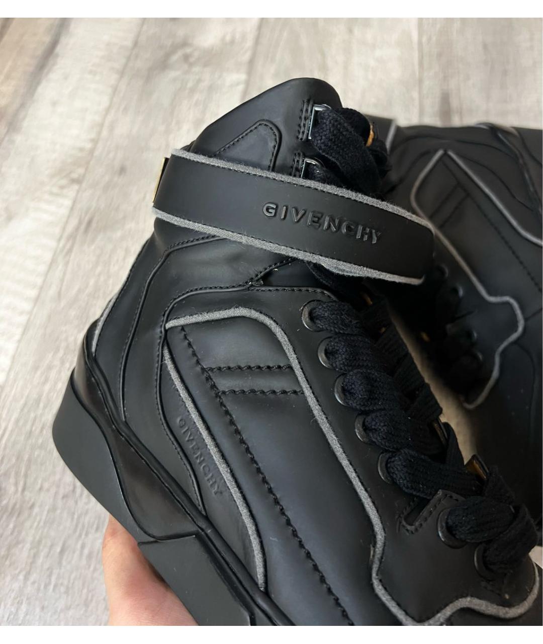 GIVENCHY Черные кожаные высокие кроссовки / кеды, фото 6