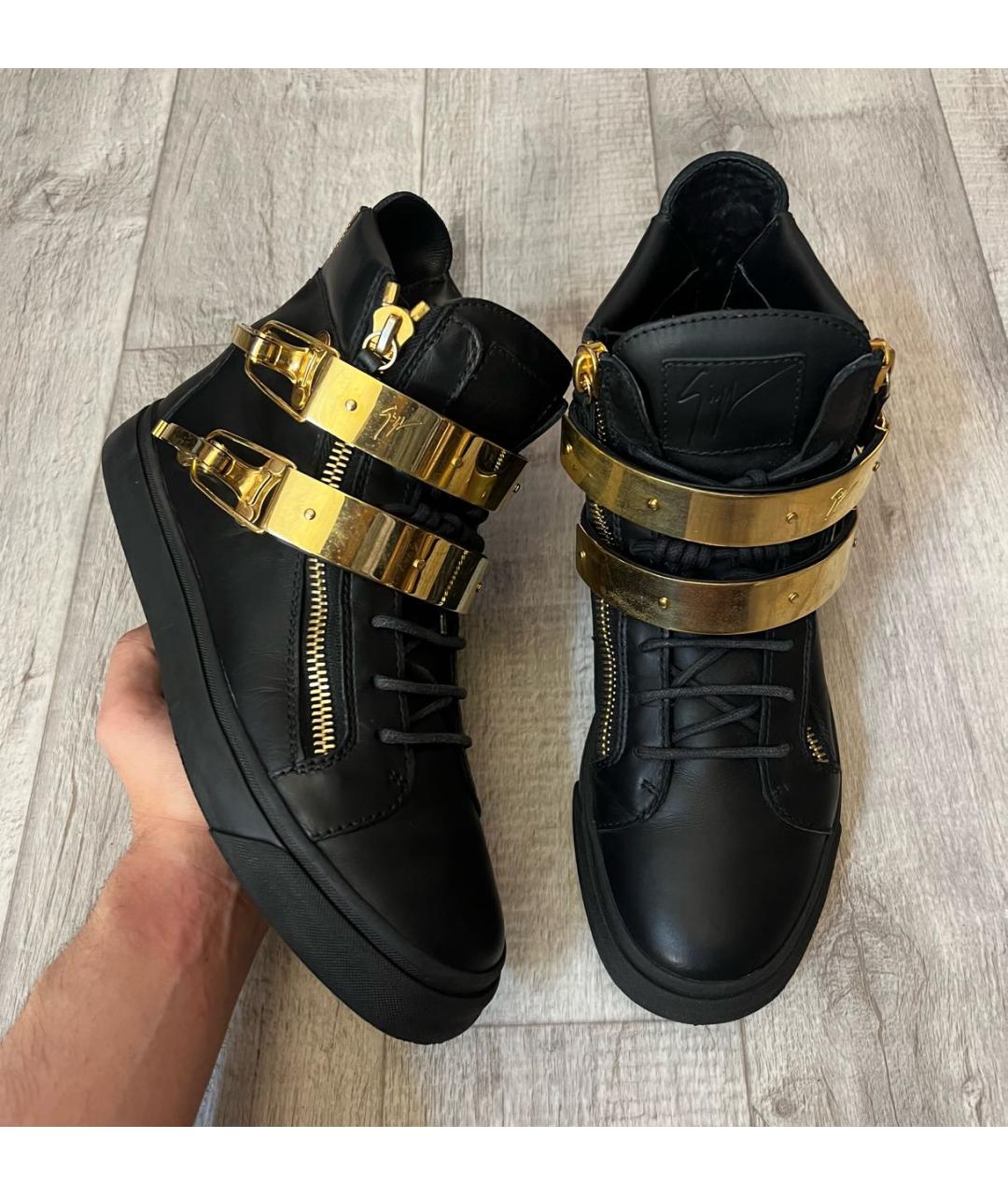 GIUSEPPE ZANOTTI DESIGN Черные кожаные высокие кроссовки / кеды, фото 2