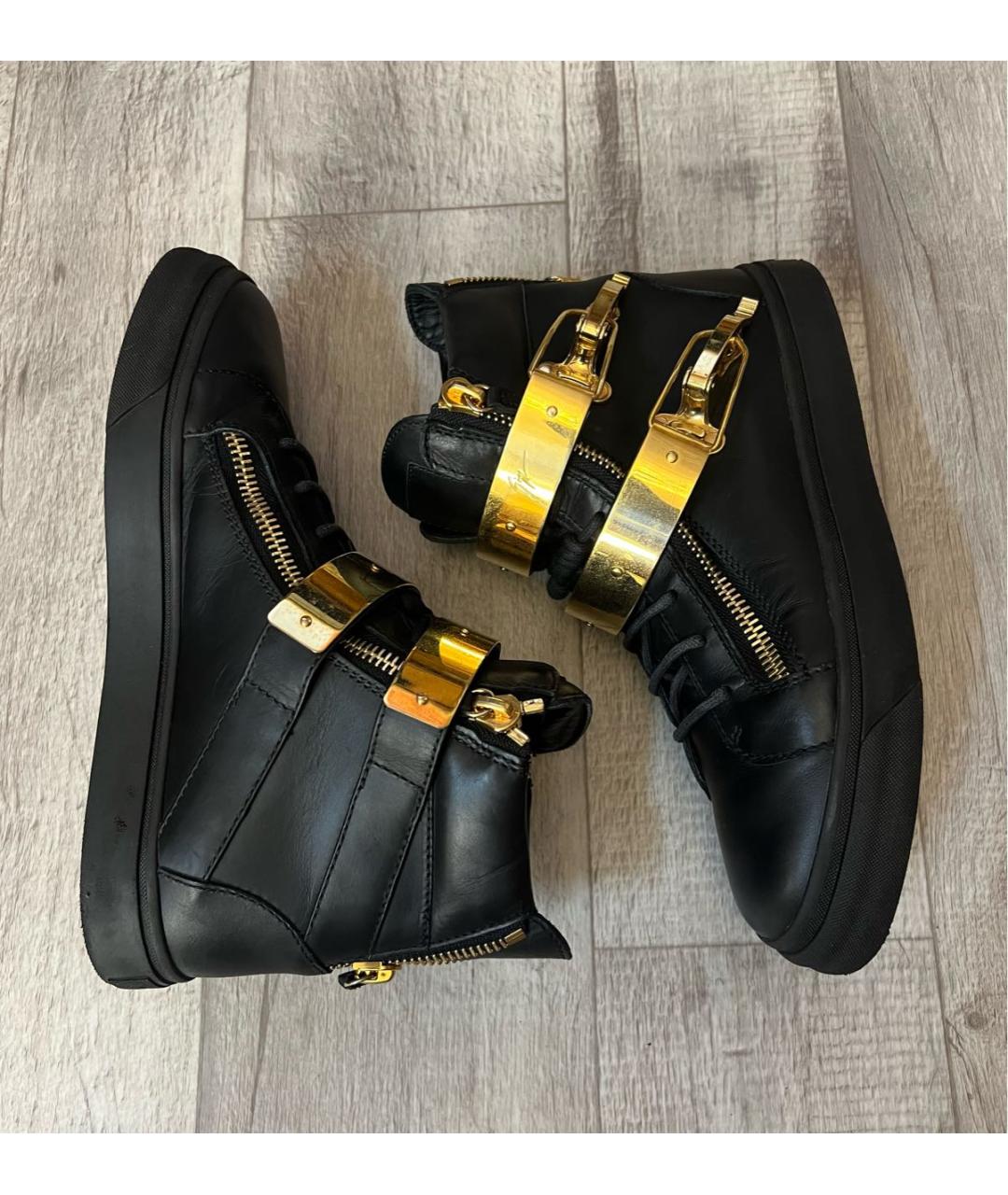 GIUSEPPE ZANOTTI DESIGN Черные кожаные высокие кроссовки / кеды, фото 5