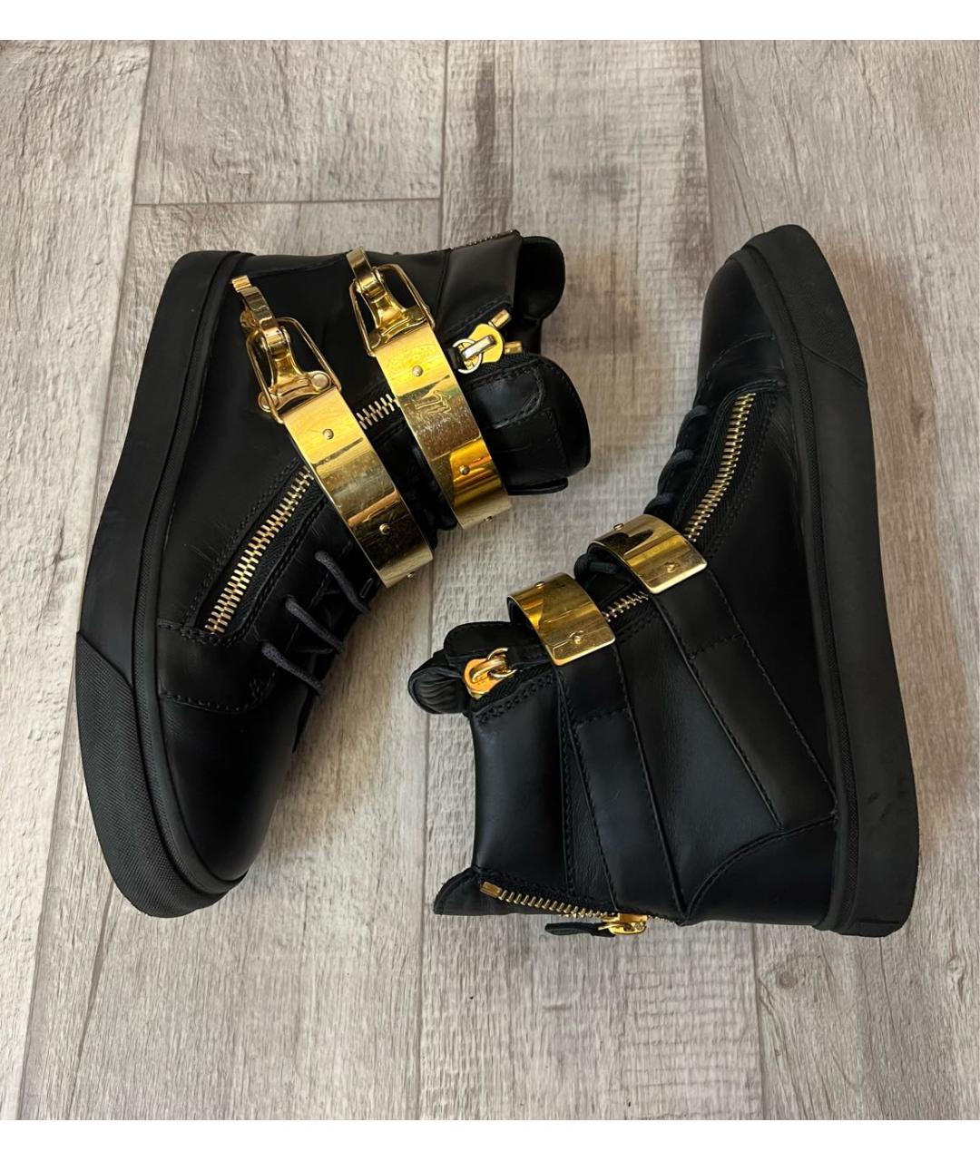 GIUSEPPE ZANOTTI DESIGN Черные кожаные высокие кроссовки / кеды, фото 4