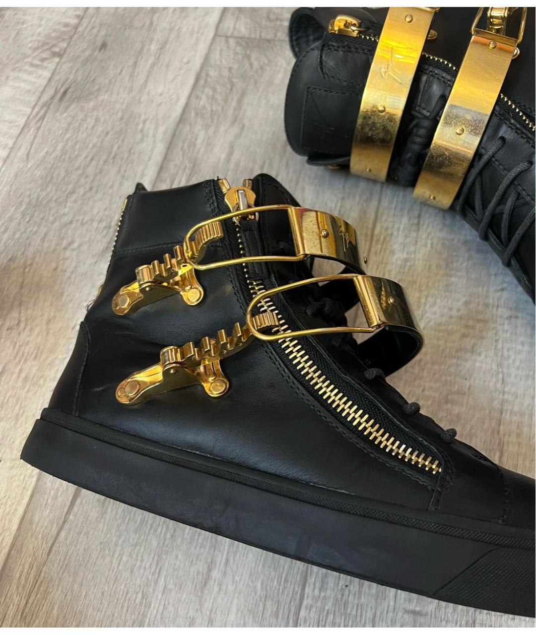 GIUSEPPE ZANOTTI DESIGN Черные кожаные высокие кроссовки / кеды, фото 6