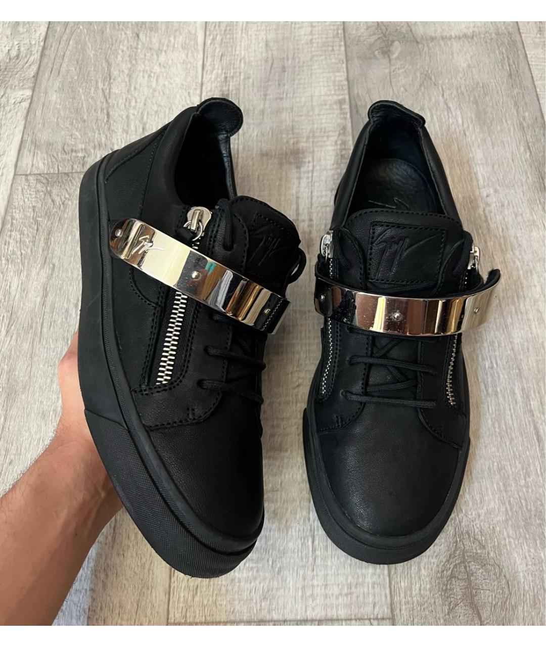 GIUSEPPE ZANOTTI DESIGN Черные кожаные низкие кроссовки / кеды, фото 3