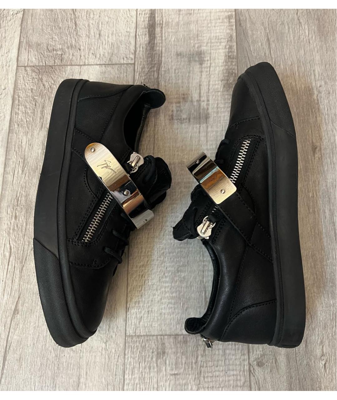 GIUSEPPE ZANOTTI DESIGN Черные кожаные низкие кроссовки / кеды, фото 9