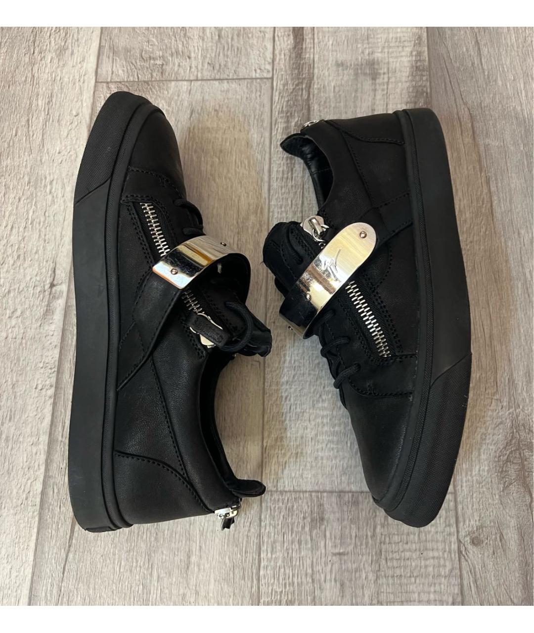 GIUSEPPE ZANOTTI DESIGN Черные кожаные низкие кроссовки / кеды, фото 5