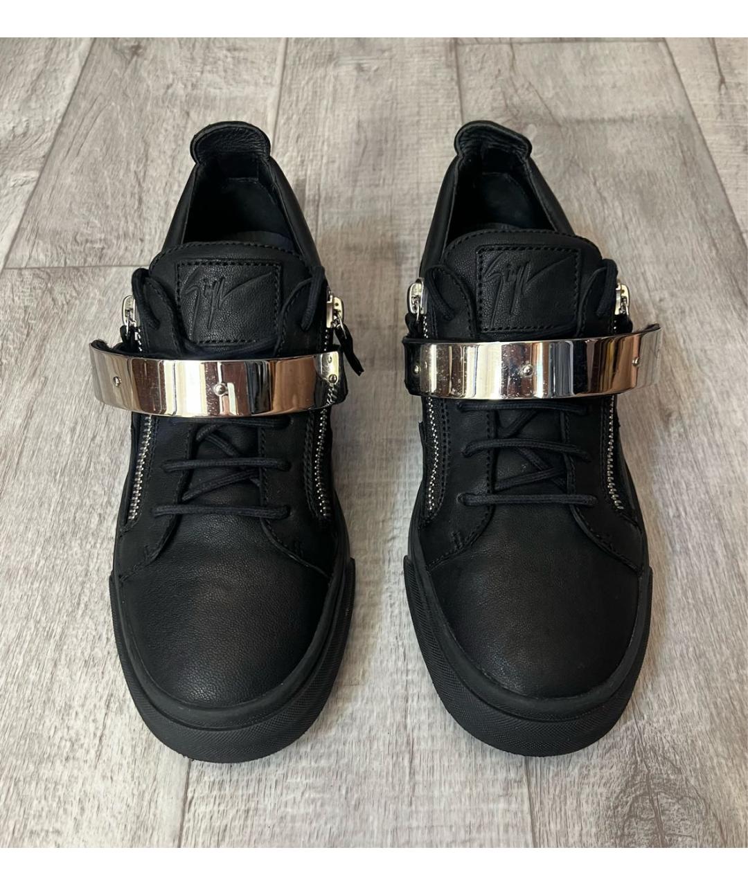 GIUSEPPE ZANOTTI DESIGN Черные кожаные низкие кроссовки / кеды, фото 4