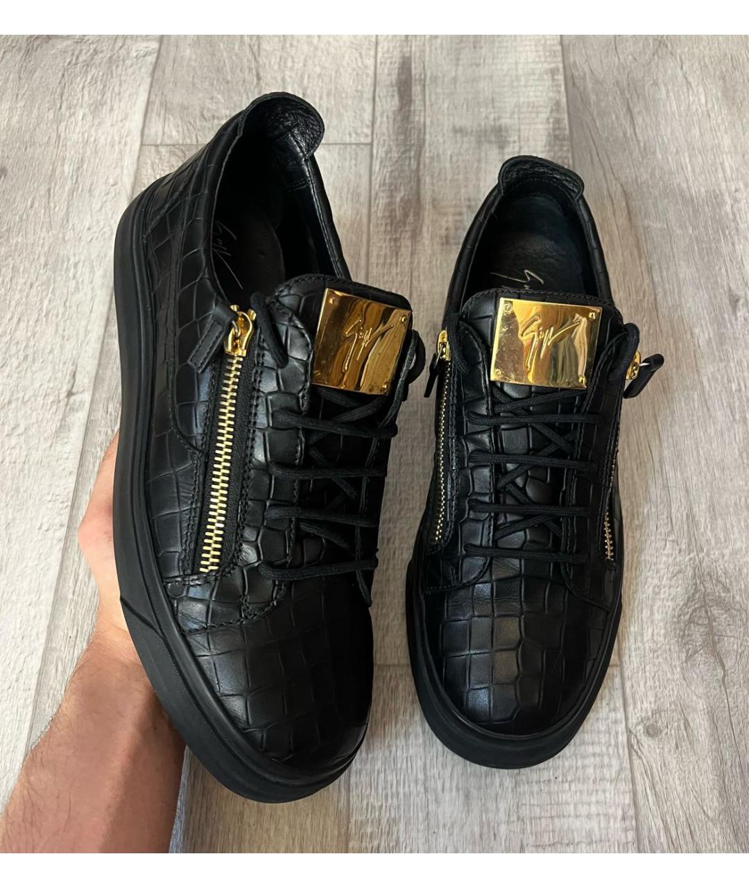 GIUSEPPE ZANOTTI DESIGN Черные кожаные низкие кроссовки / кеды, фото 2