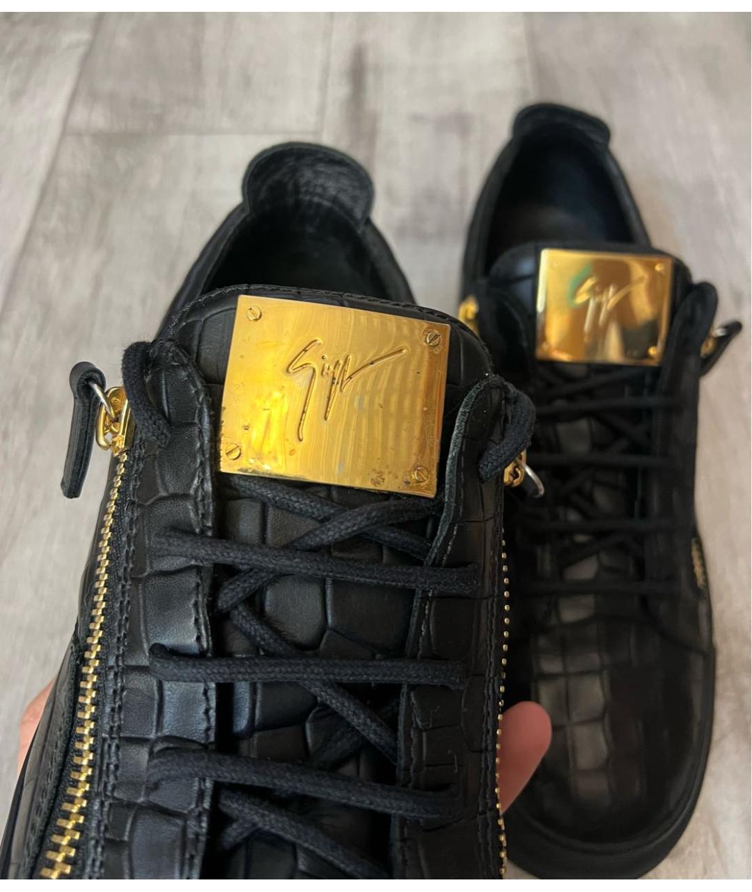 GIUSEPPE ZANOTTI DESIGN Черные кожаные низкие кроссовки / кеды, фото 4