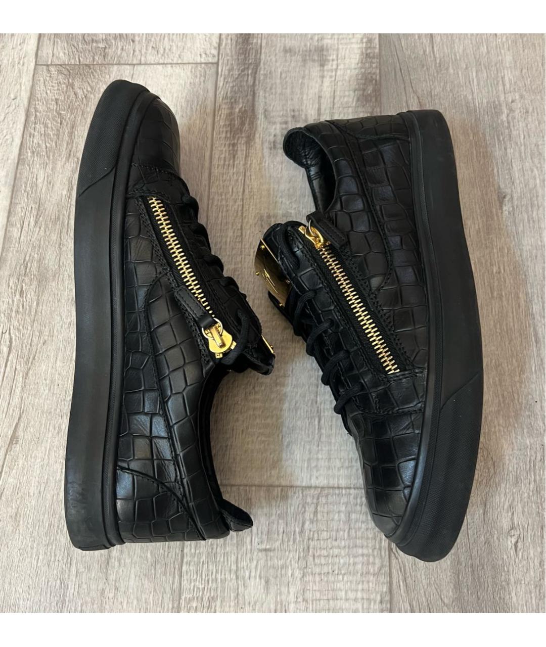 GIUSEPPE ZANOTTI DESIGN Черные кожаные низкие кроссовки / кеды, фото 6