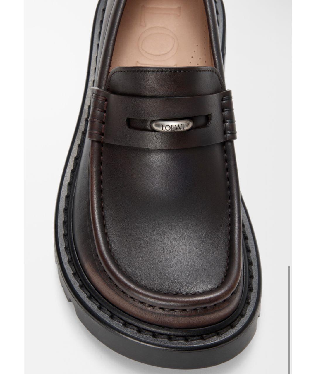 LOEWE Коричневые кожаные лоферы, фото 4