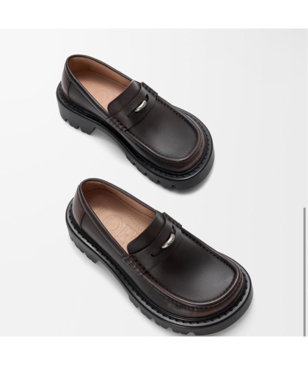 LOEWE Коричневые кожаные лоферы, фото 5