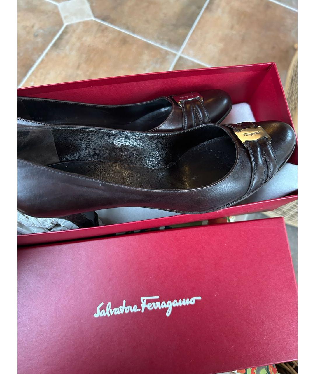 FERRAGAMO Коричневые кожаные туфли, фото 7