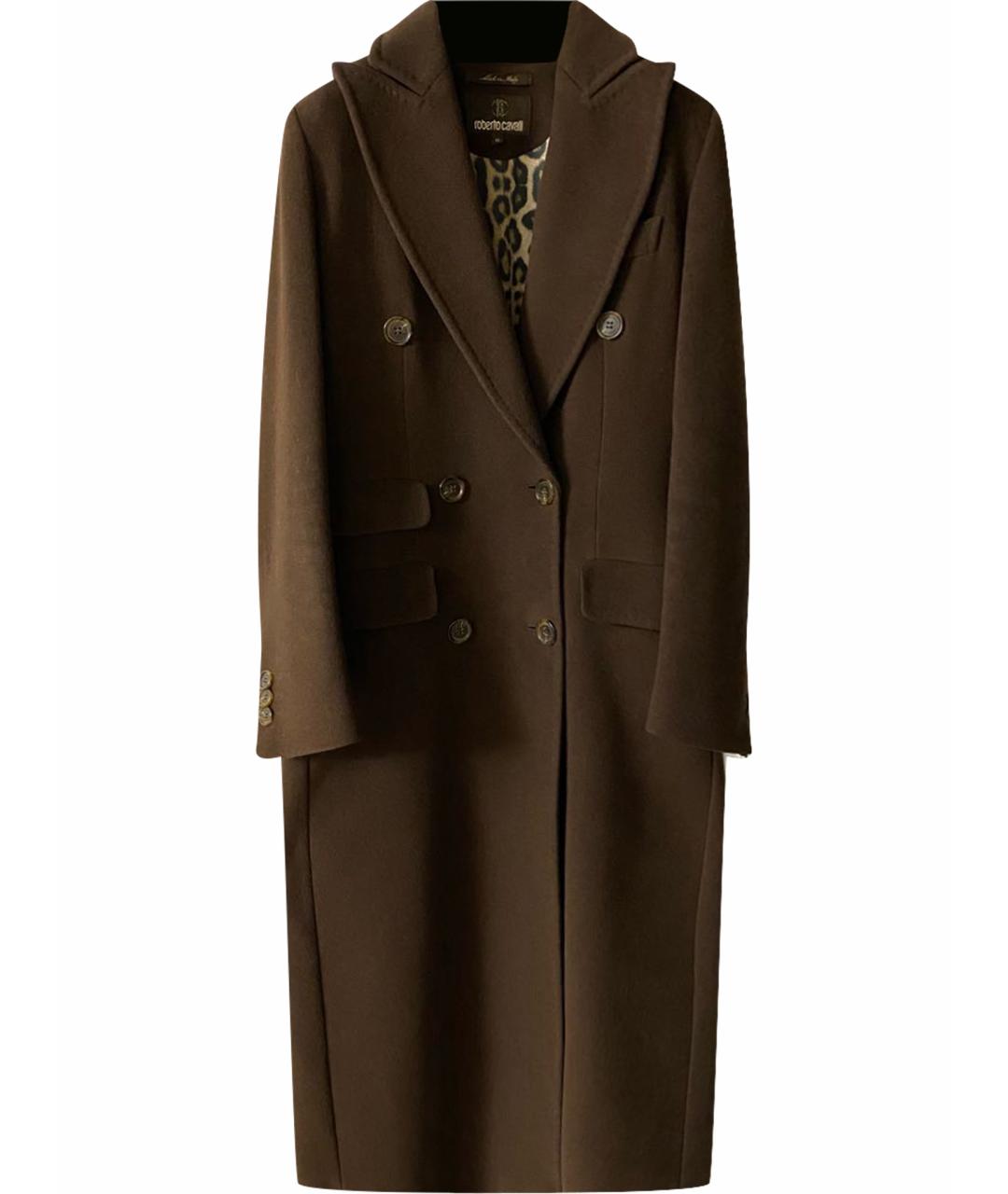 ROBERTO CAVALLI Коричневое шерстяное пальто, фото 1