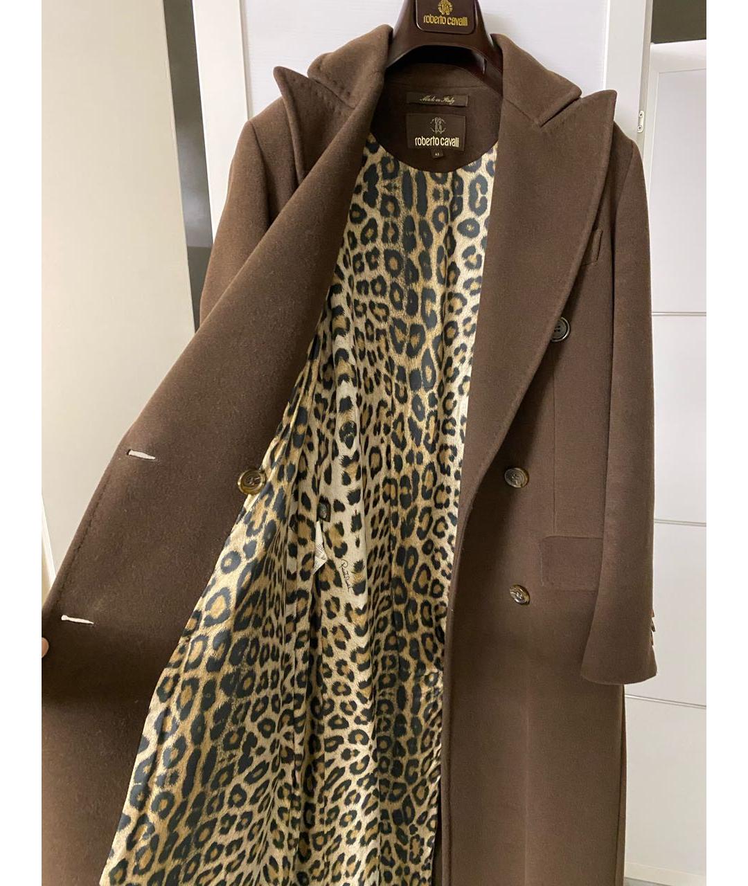 ROBERTO CAVALLI Коричневое шерстяное пальто, фото 5