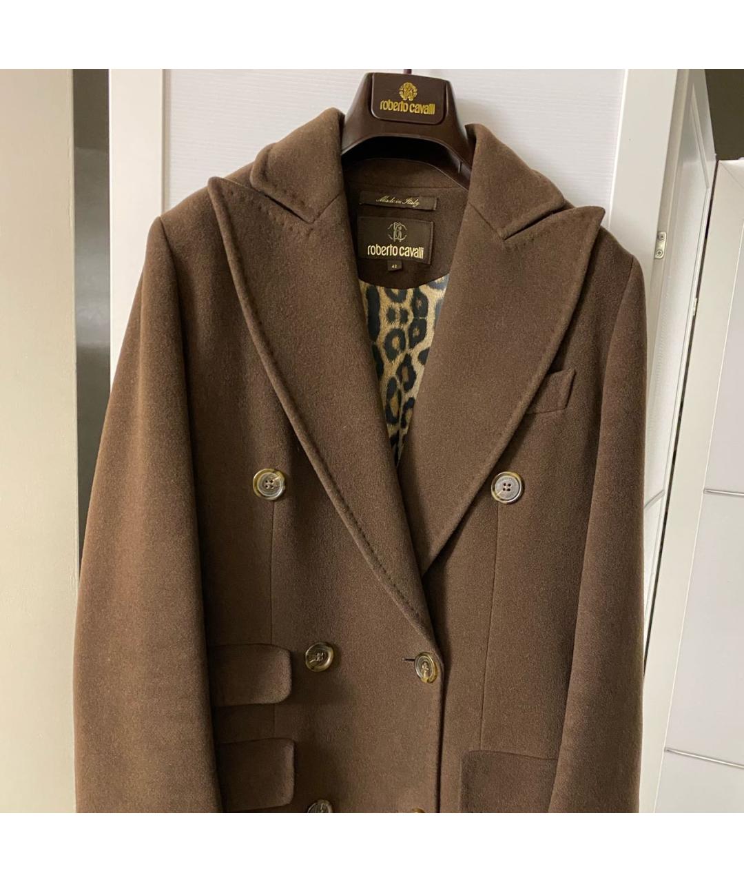 ROBERTO CAVALLI Коричневое шерстяное пальто, фото 8