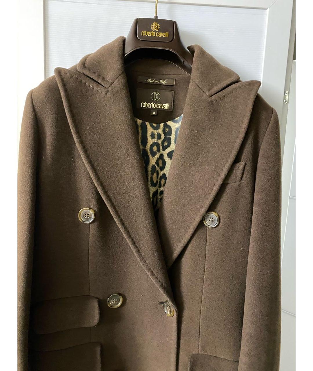 ROBERTO CAVALLI Коричневое шерстяное пальто, фото 4