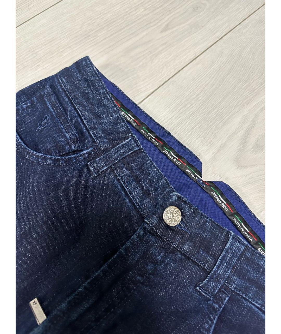 STEFANO RICCI Темно-синие хлопковые прямые джинсы, фото 3