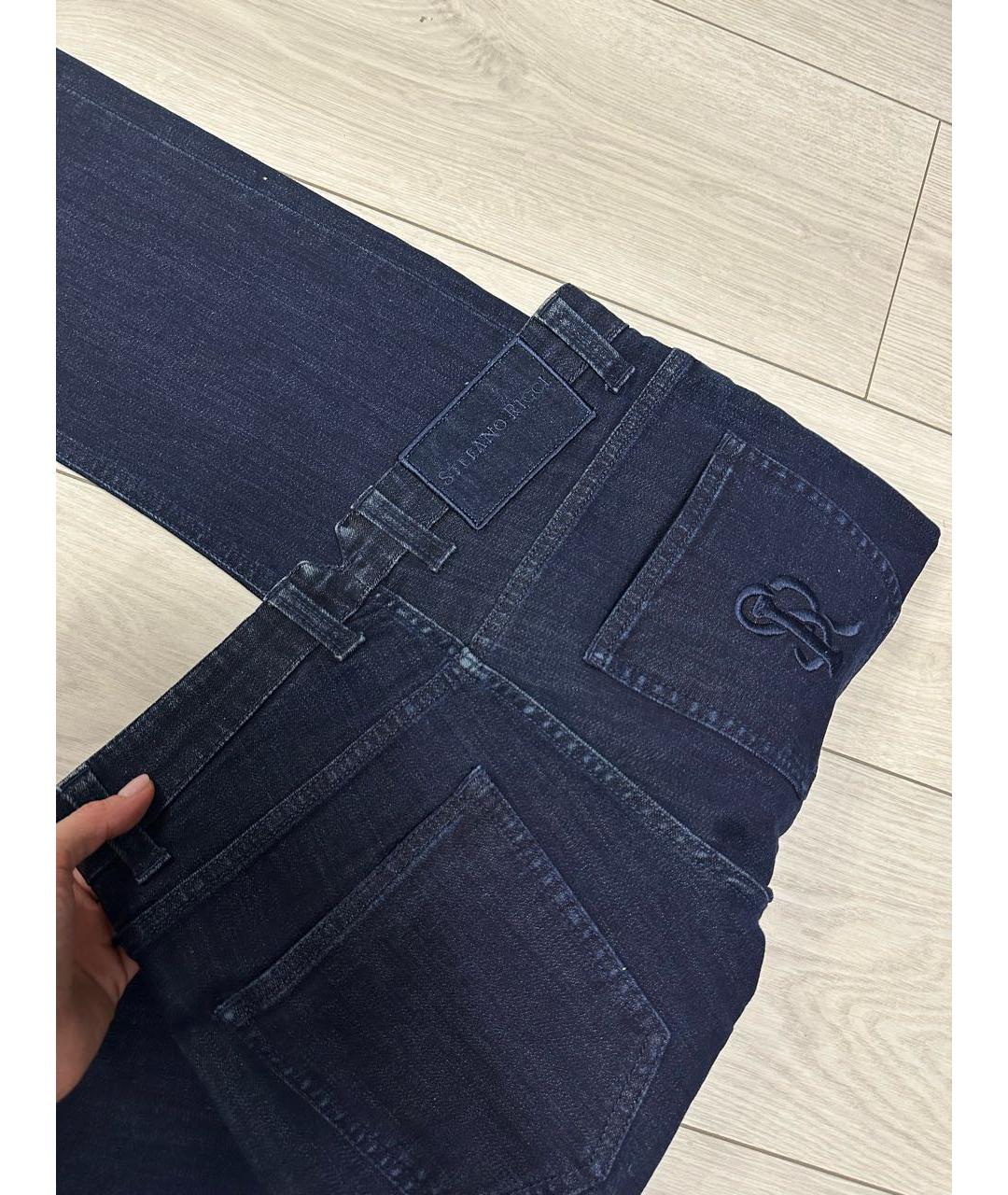 STEFANO RICCI Темно-синие хлопковые прямые джинсы, фото 4