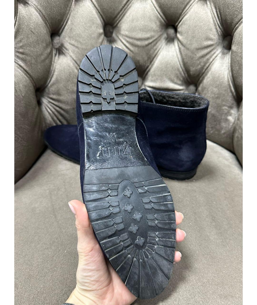 ZILLI Темно-синие замшевые высокие ботинки, фото 4
