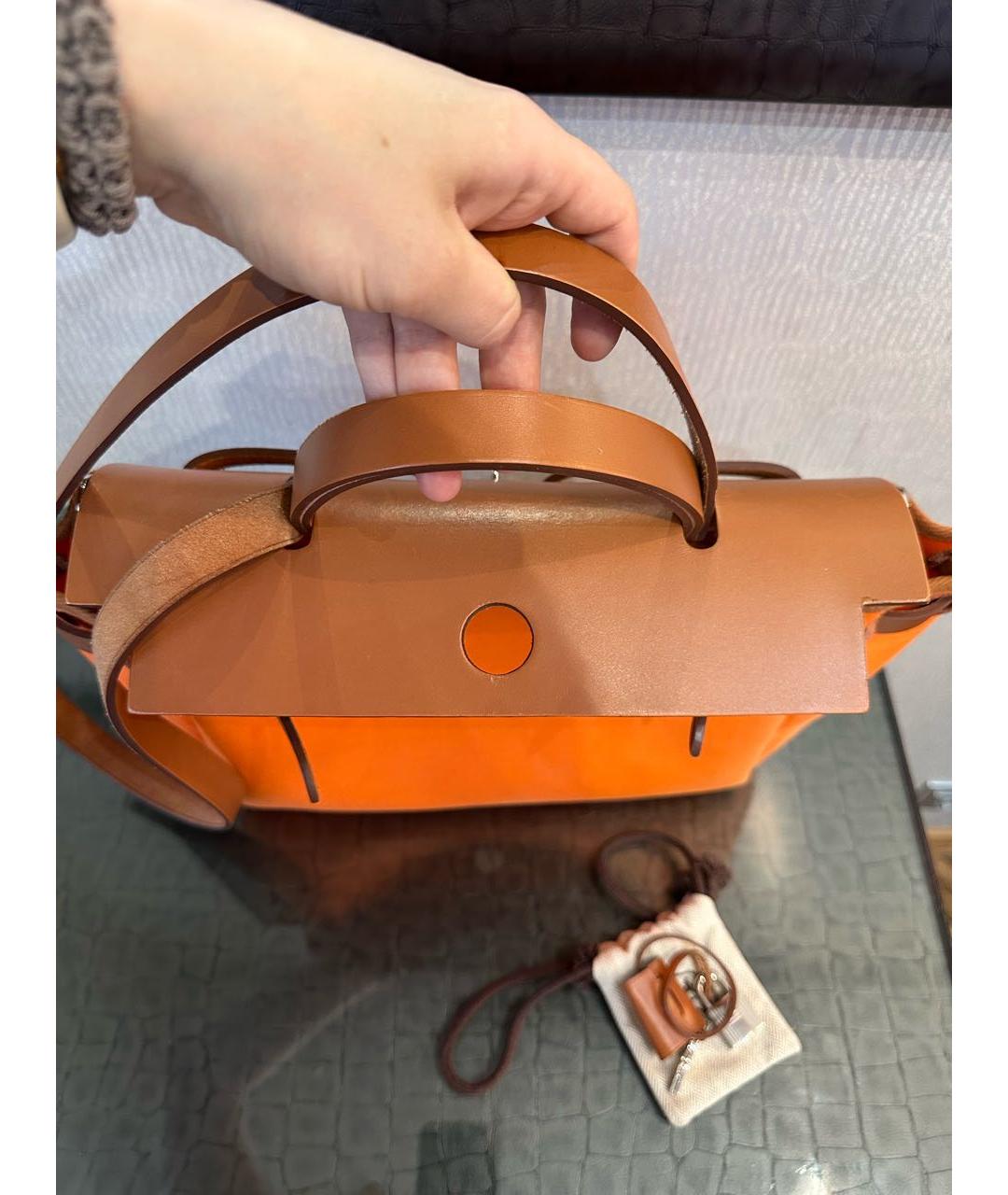 HERMES Оранжевая кожаная сумка через плечо, фото 6