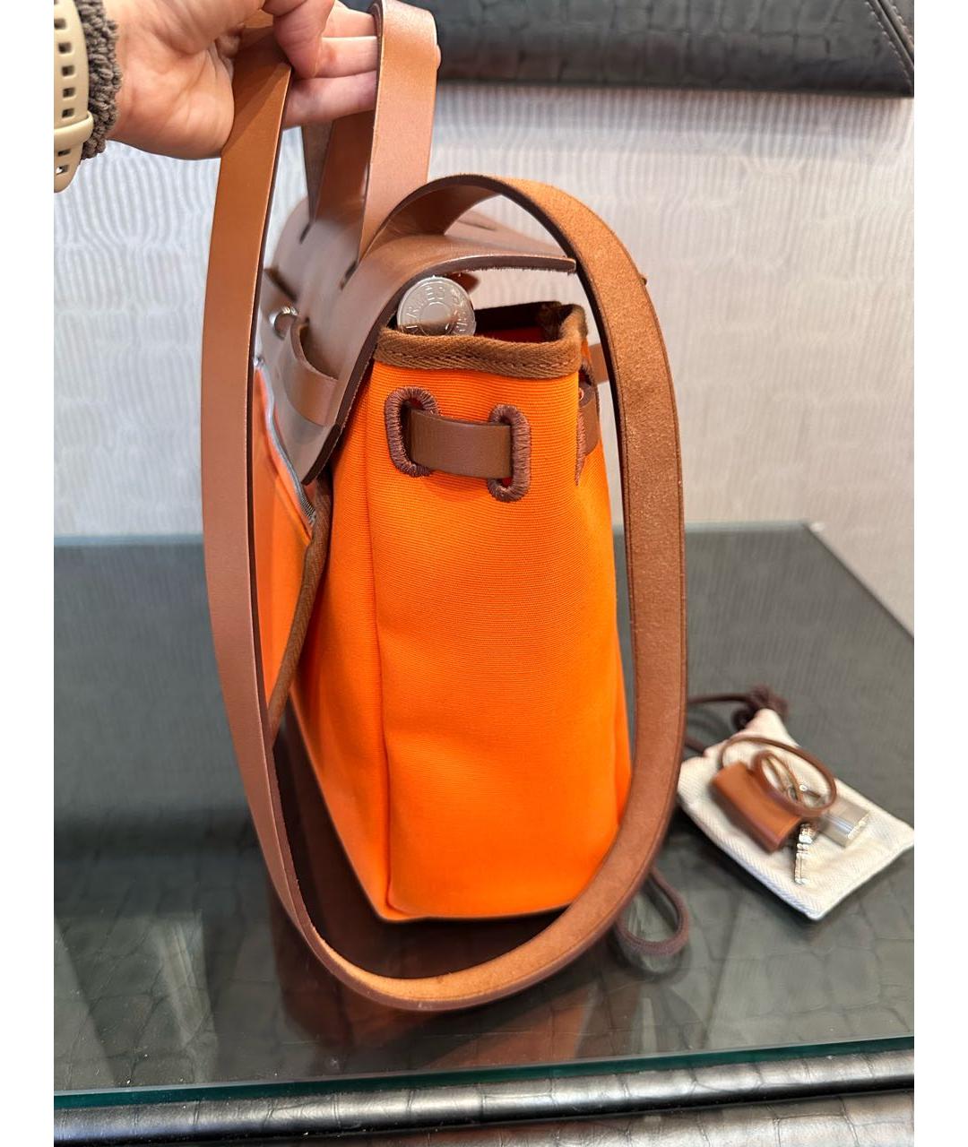 HERMES Оранжевая кожаная сумка через плечо, фото 5