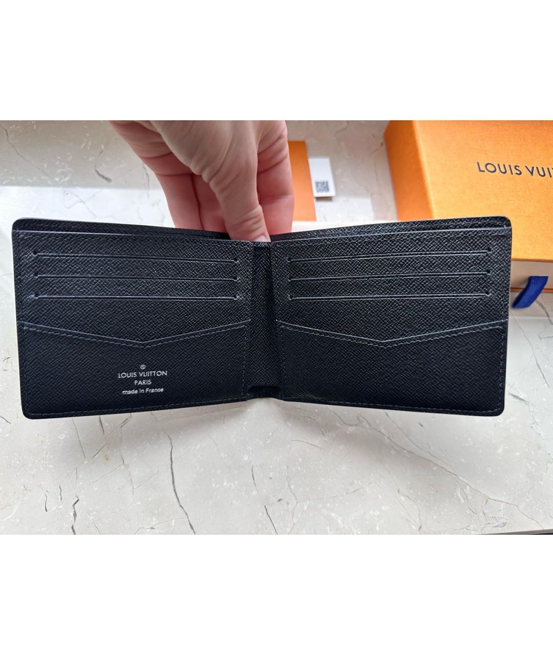 LOUIS VUITTON Черный кожаный кошелек, фото 4