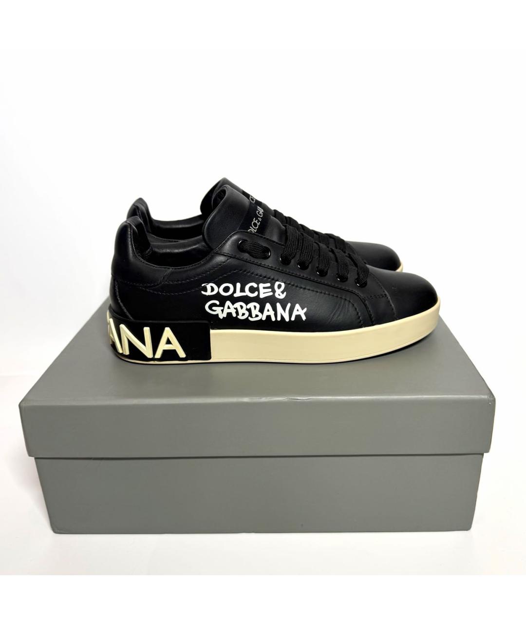 DOLCE&GABBANA Черные кожаные кеды, фото 7