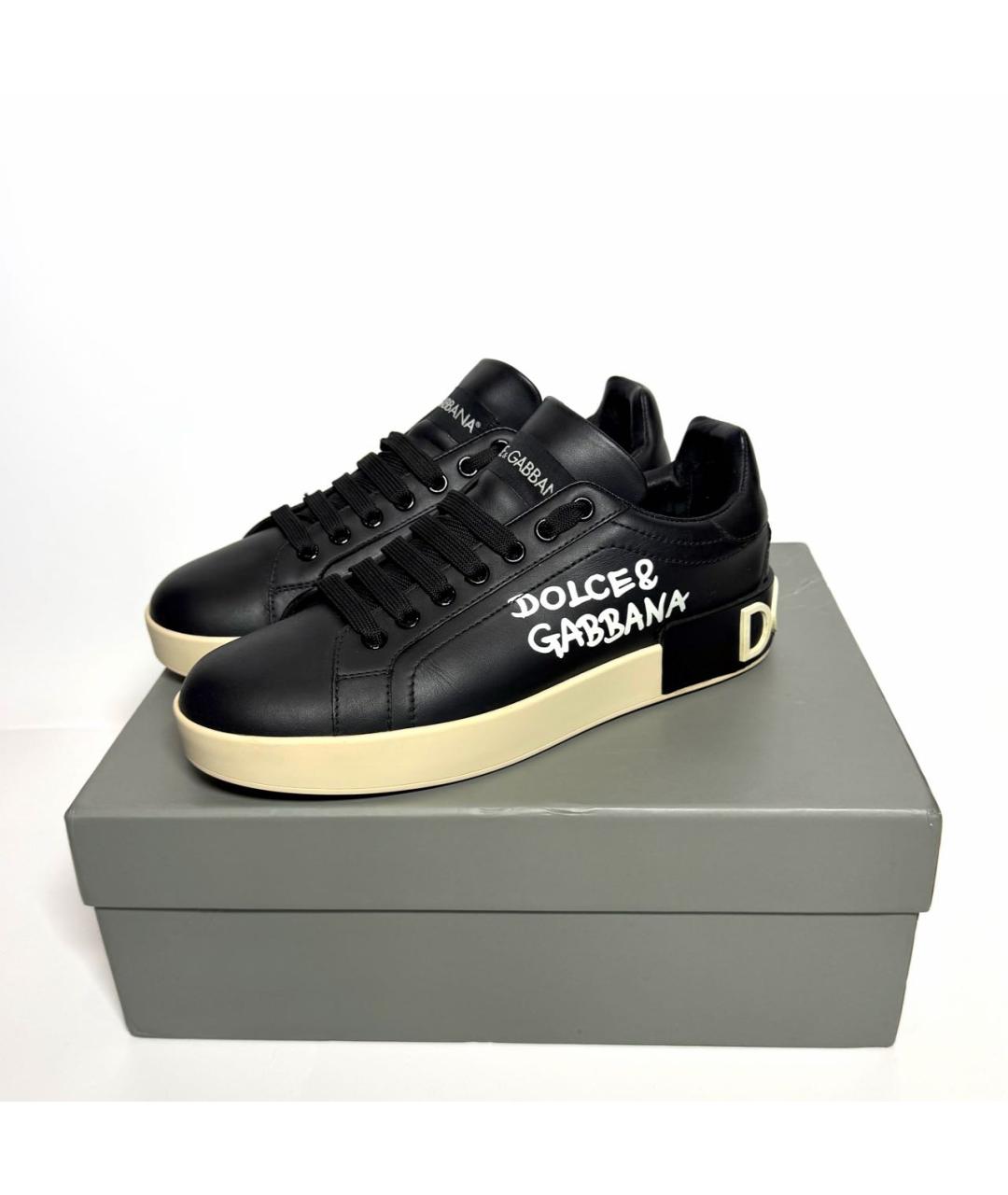 DOLCE&GABBANA Черные кожаные кеды, фото 5