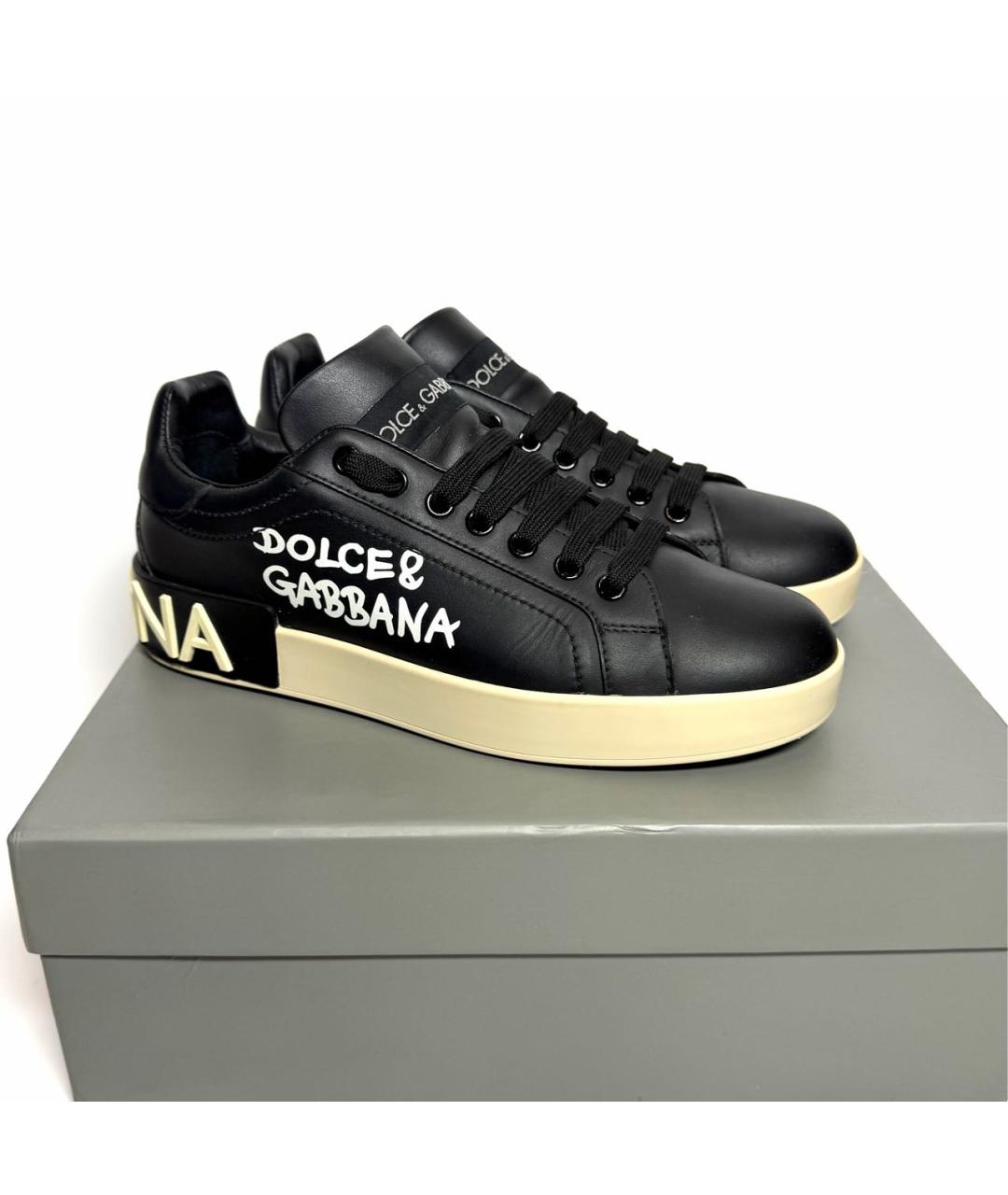 DOLCE&GABBANA Черные кожаные кеды, фото 6