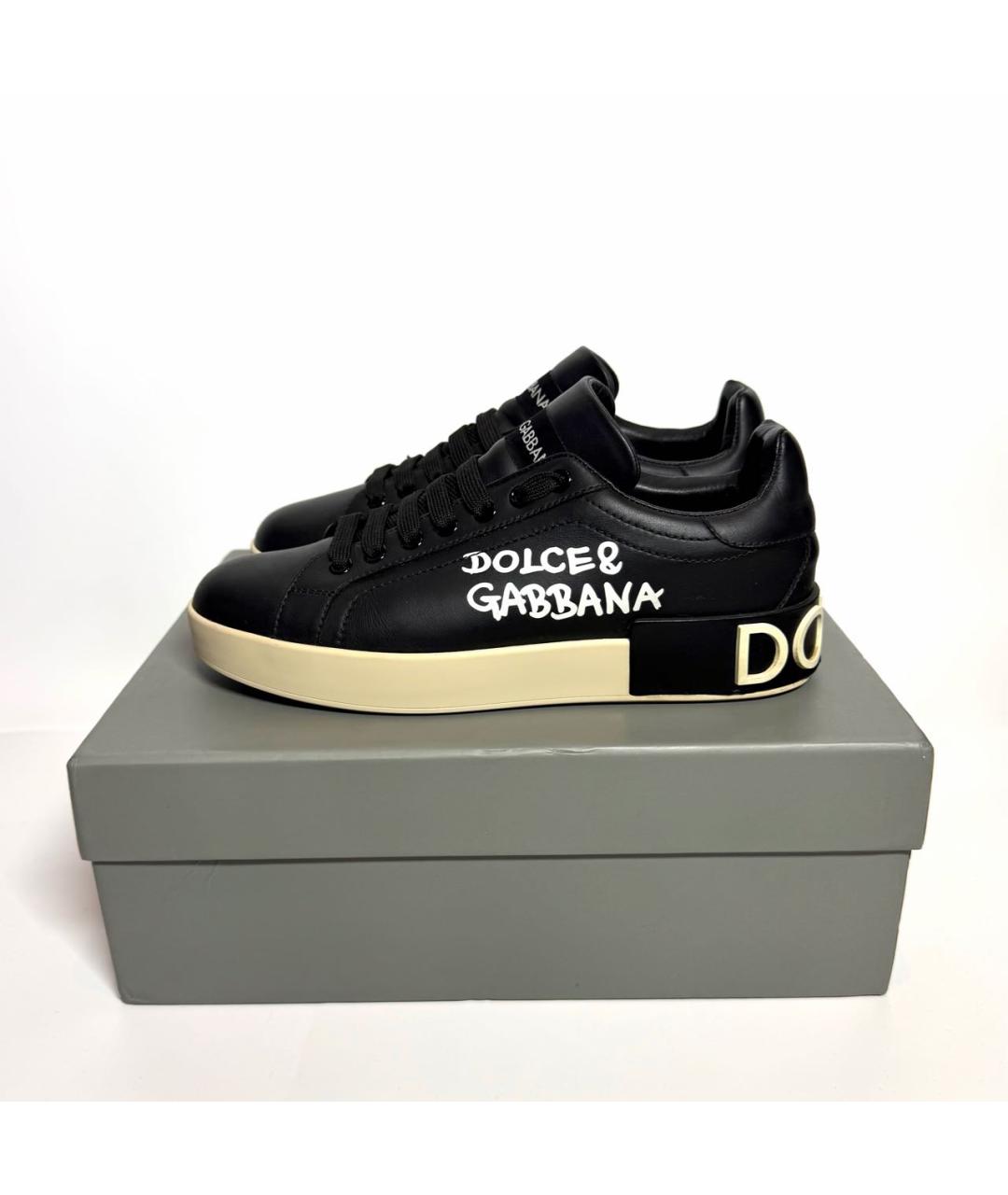 DOLCE&GABBANA Черные кожаные кеды, фото 3