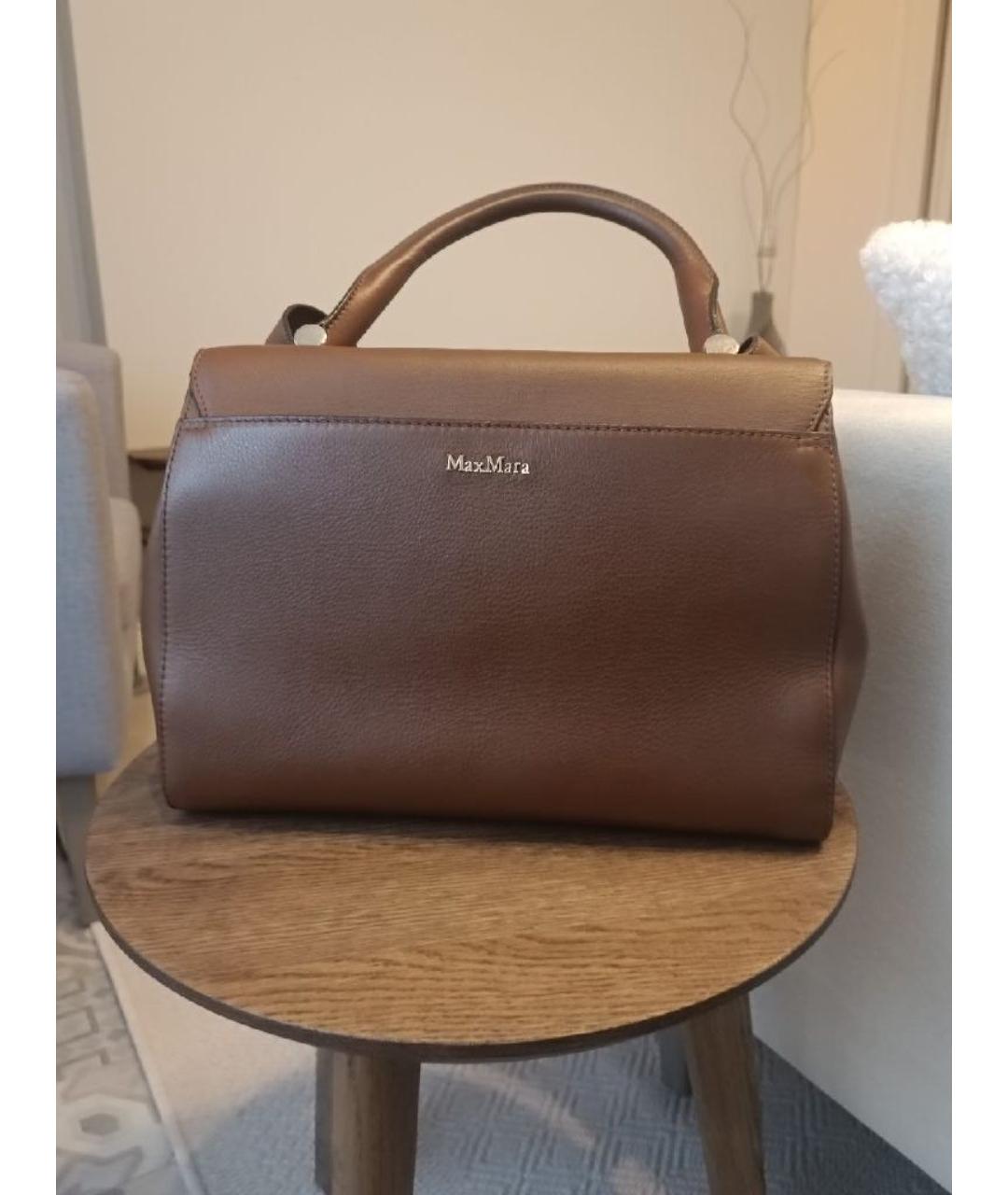 MAX MARA Коричневая кожаная сумка с короткими ручками, фото 3