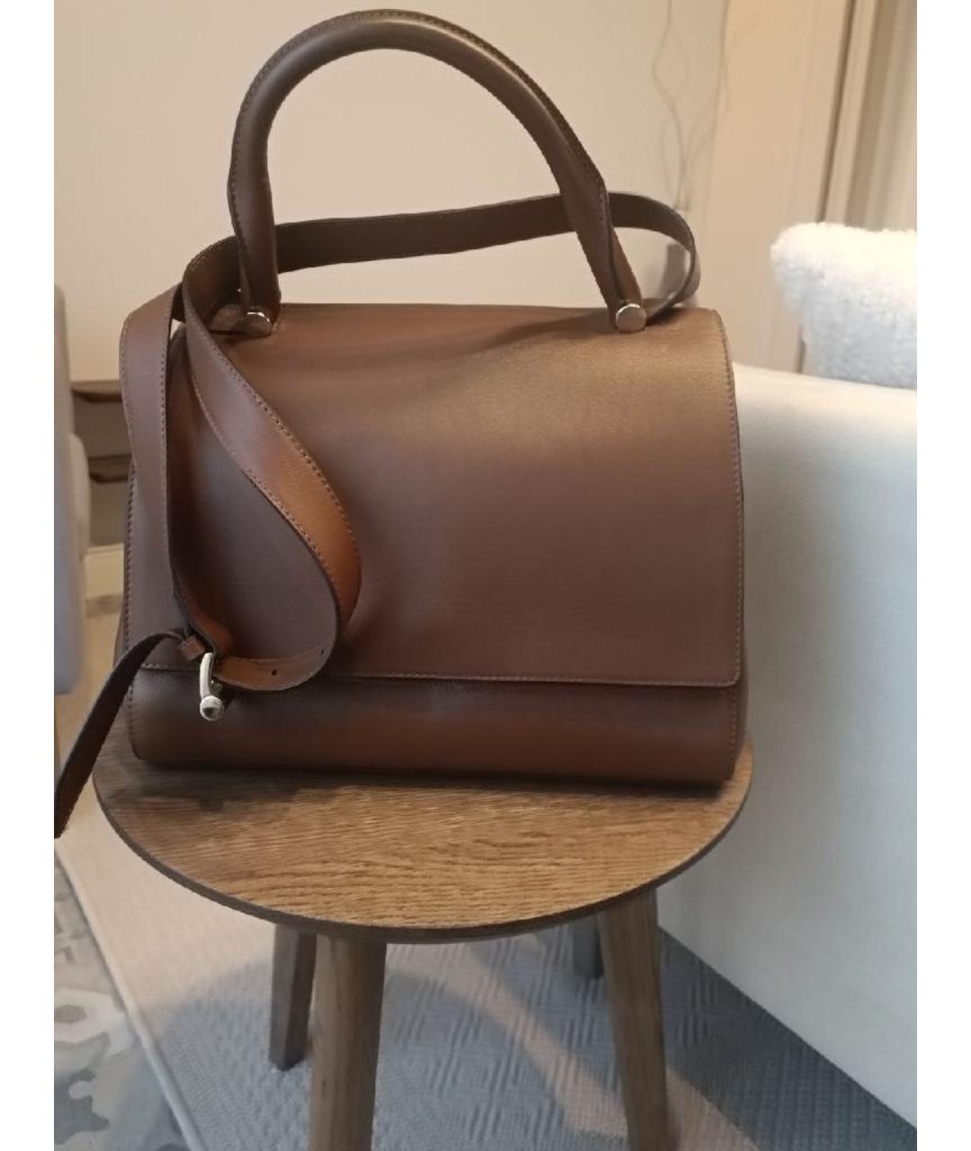 MAX MARA Коричневая кожаная сумка с короткими ручками, фото 5