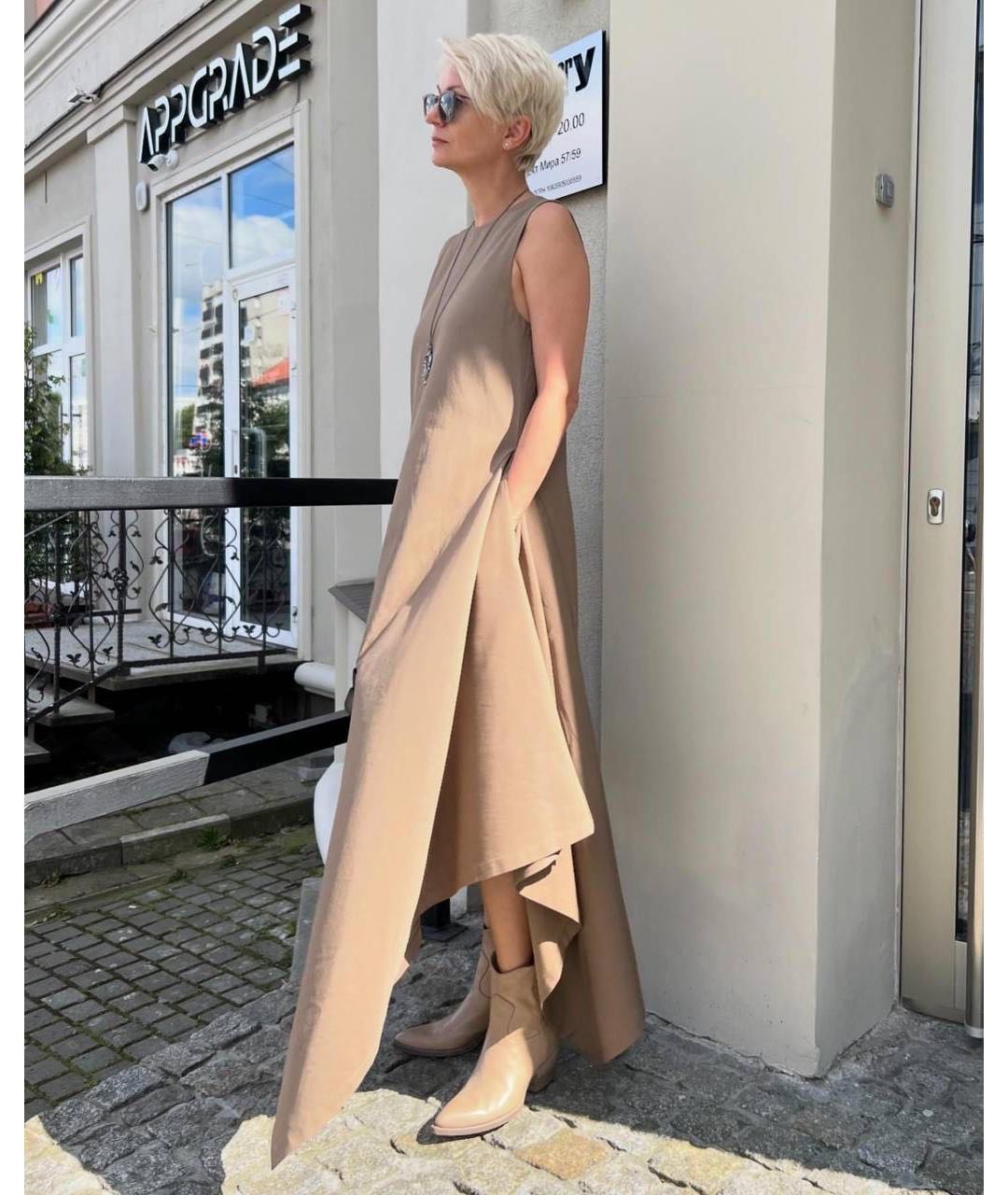 UMA WANG Бежевое вискозное платье, фото 4