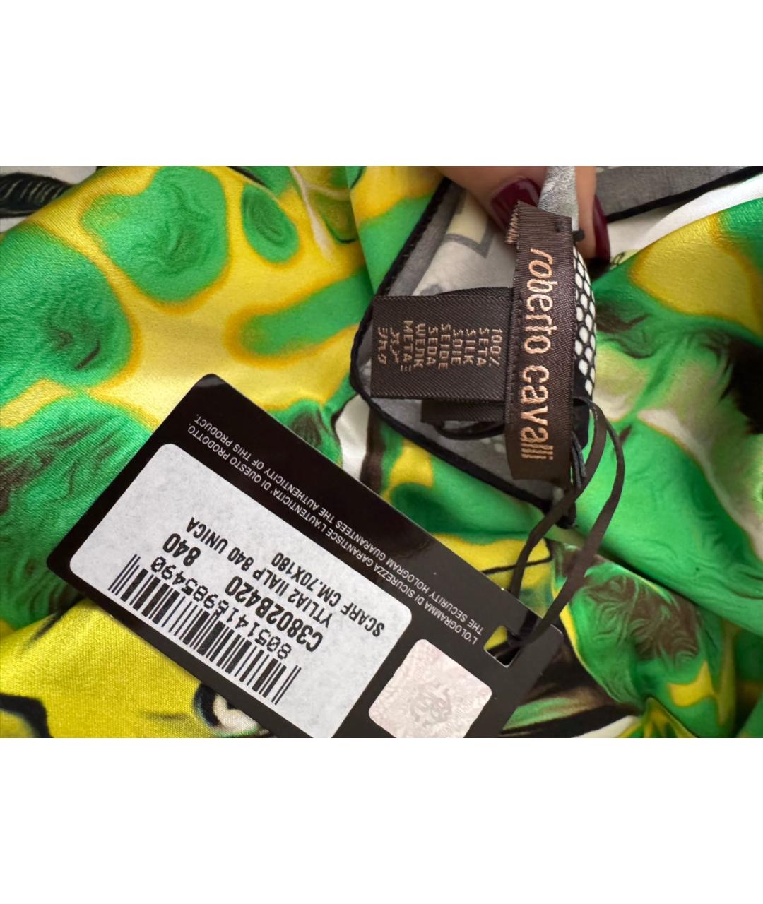 ROBERTO CAVALLI Зеленый шелковый платок, фото 5