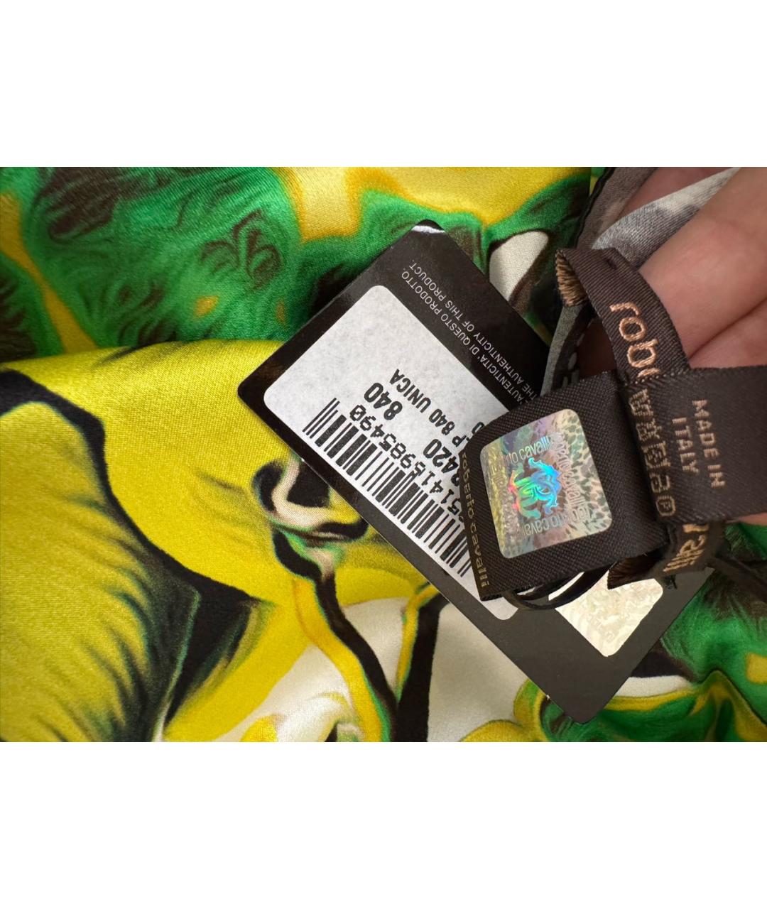 ROBERTO CAVALLI Зеленый шелковый платок, фото 6