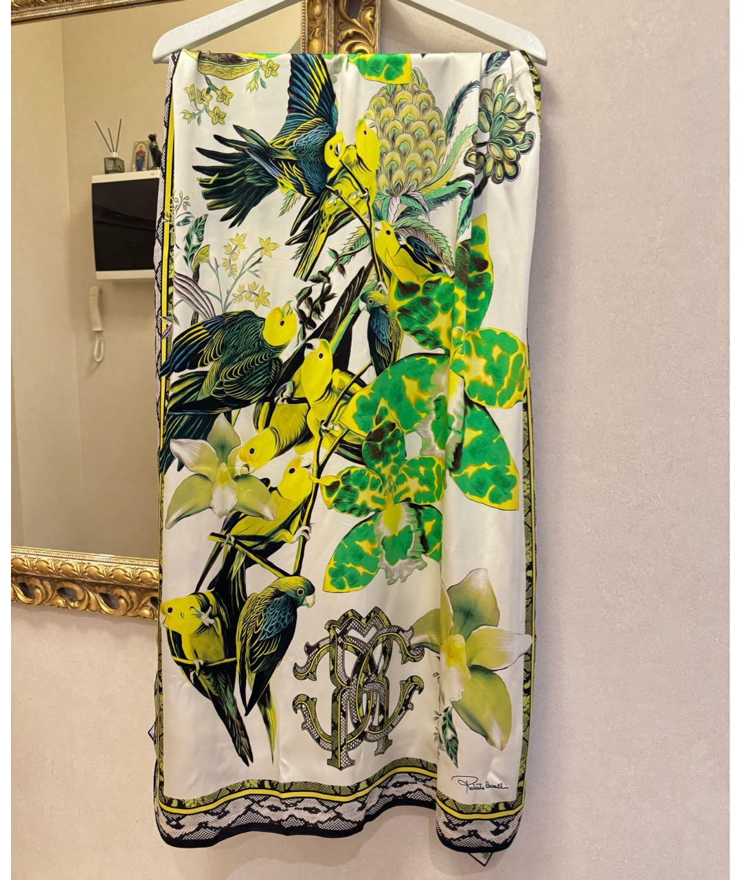 ROBERTO CAVALLI Зеленый шелковый платок, фото 7