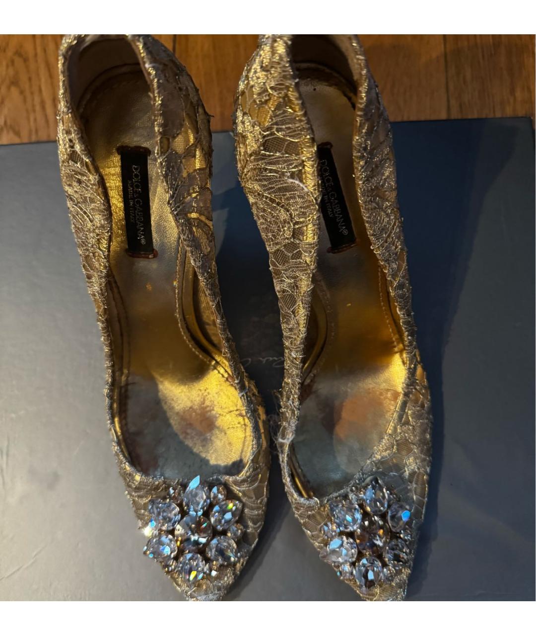 DOLCE&GABBANA Золотые текстильные туфли, фото 7