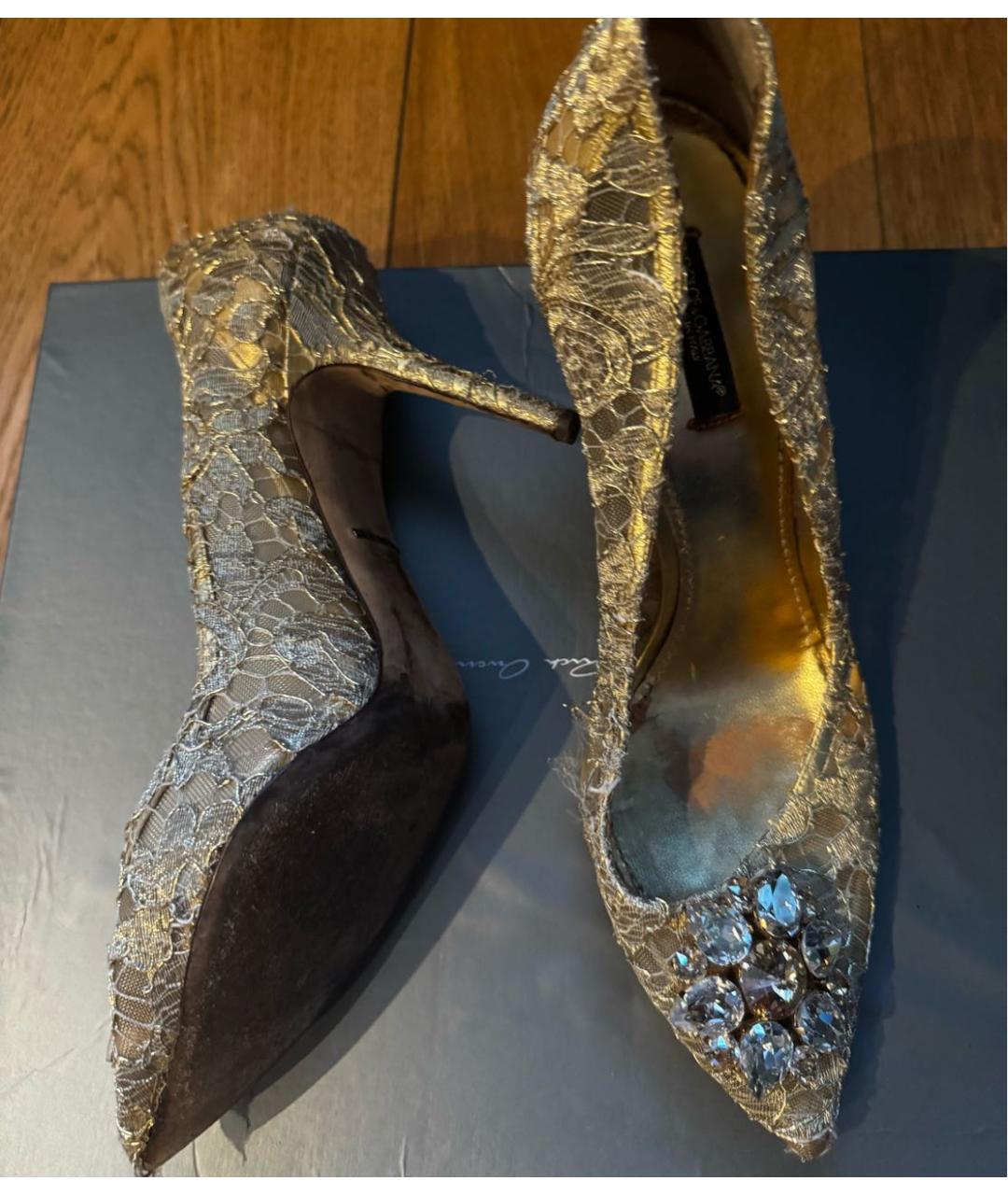 DOLCE&GABBANA Золотые текстильные туфли, фото 5