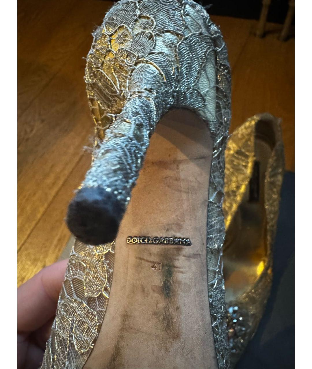 DOLCE&GABBANA Золотые текстильные туфли, фото 6