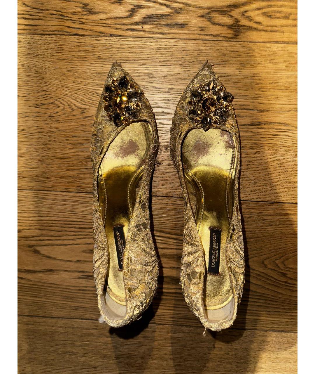 DOLCE&GABBANA Золотые текстильные туфли, фото 4