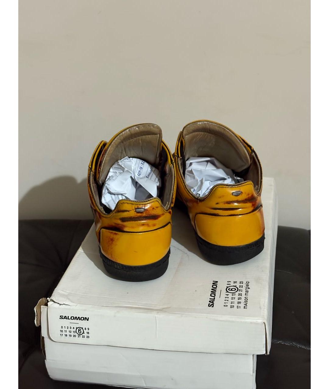 MAISON MARGIELA Желтые кожаные низкие кроссовки / кеды, фото 4