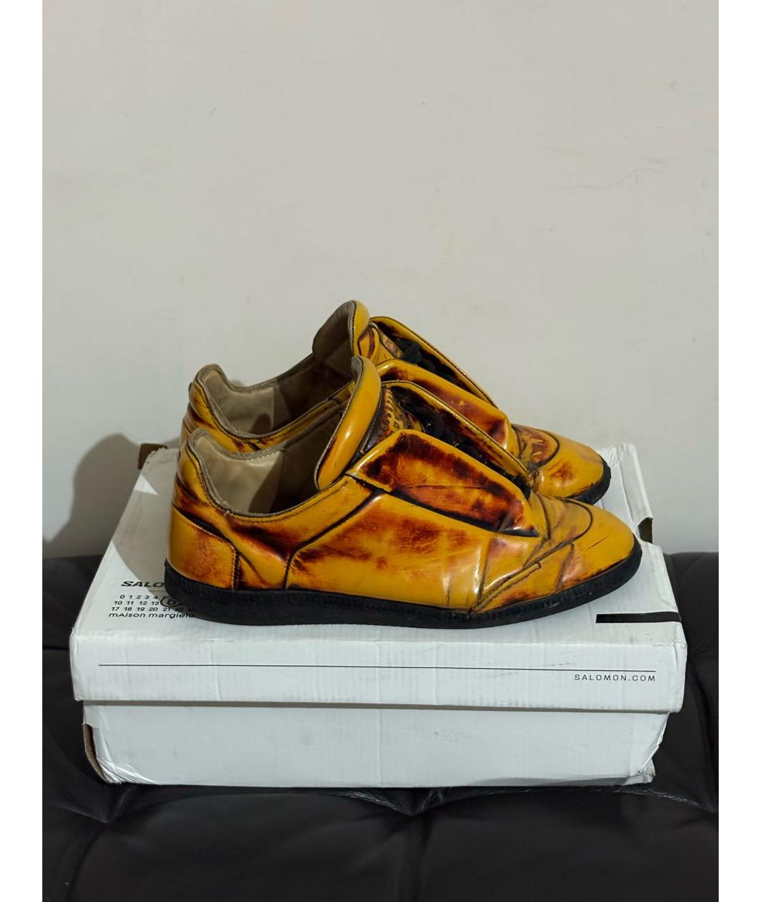 MAISON MARGIELA Желтые кожаные низкие кроссовки / кеды, фото 6