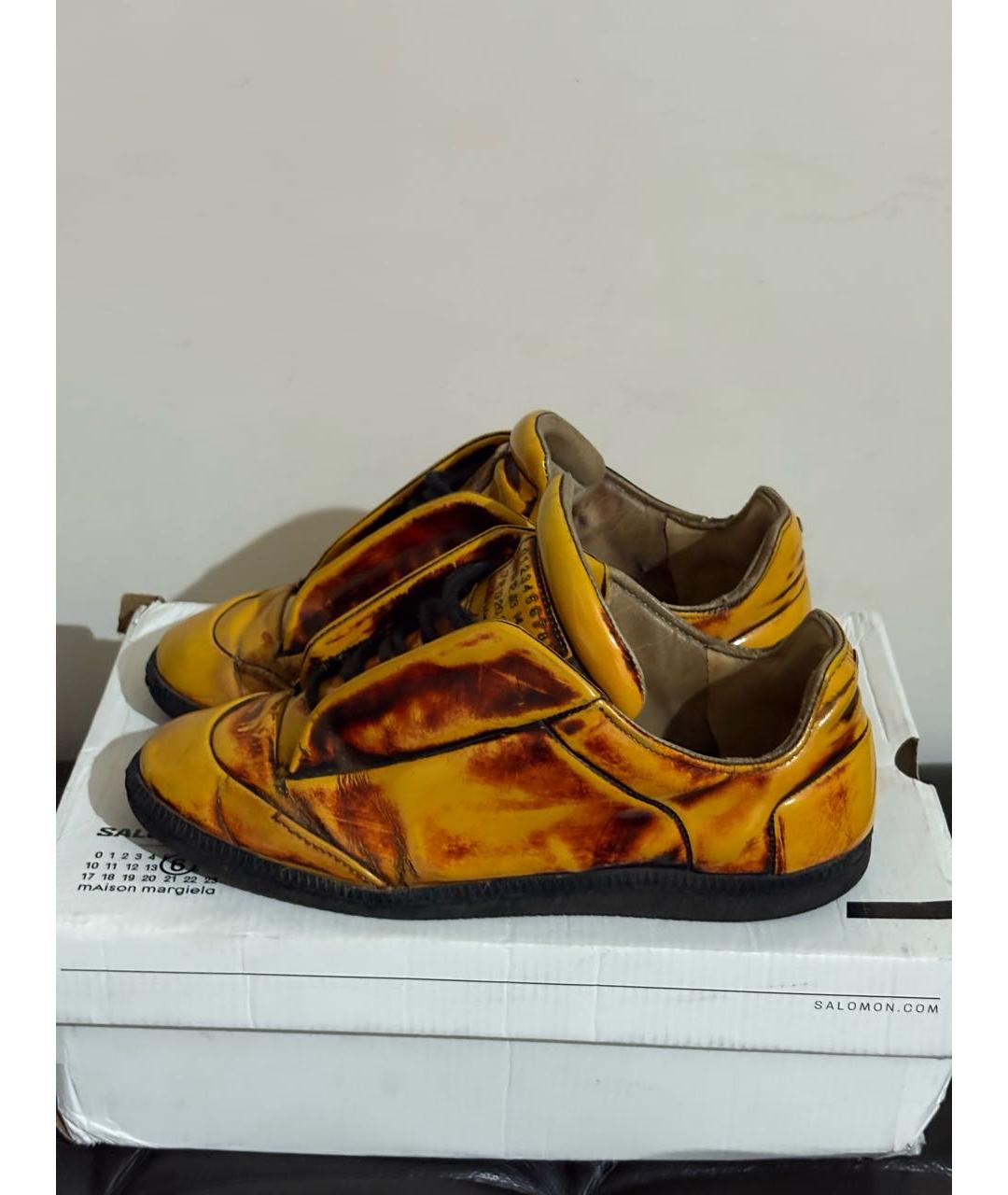 MAISON MARGIELA Желтые кожаные низкие кроссовки / кеды, фото 5