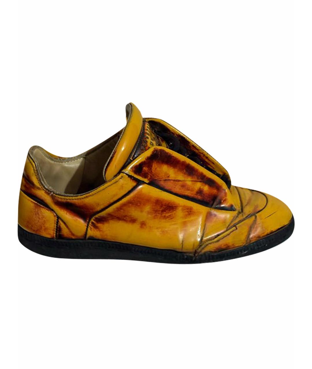 MAISON MARGIELA Желтые кожаные низкие кроссовки / кеды, фото 1