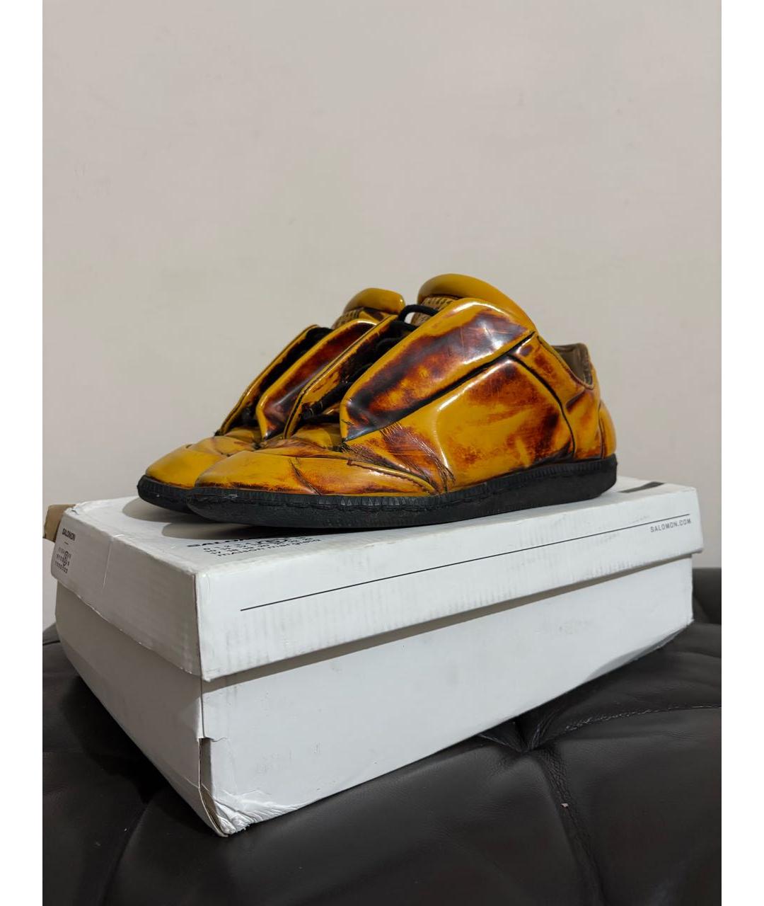 MAISON MARGIELA Желтые кожаные низкие кроссовки / кеды, фото 9