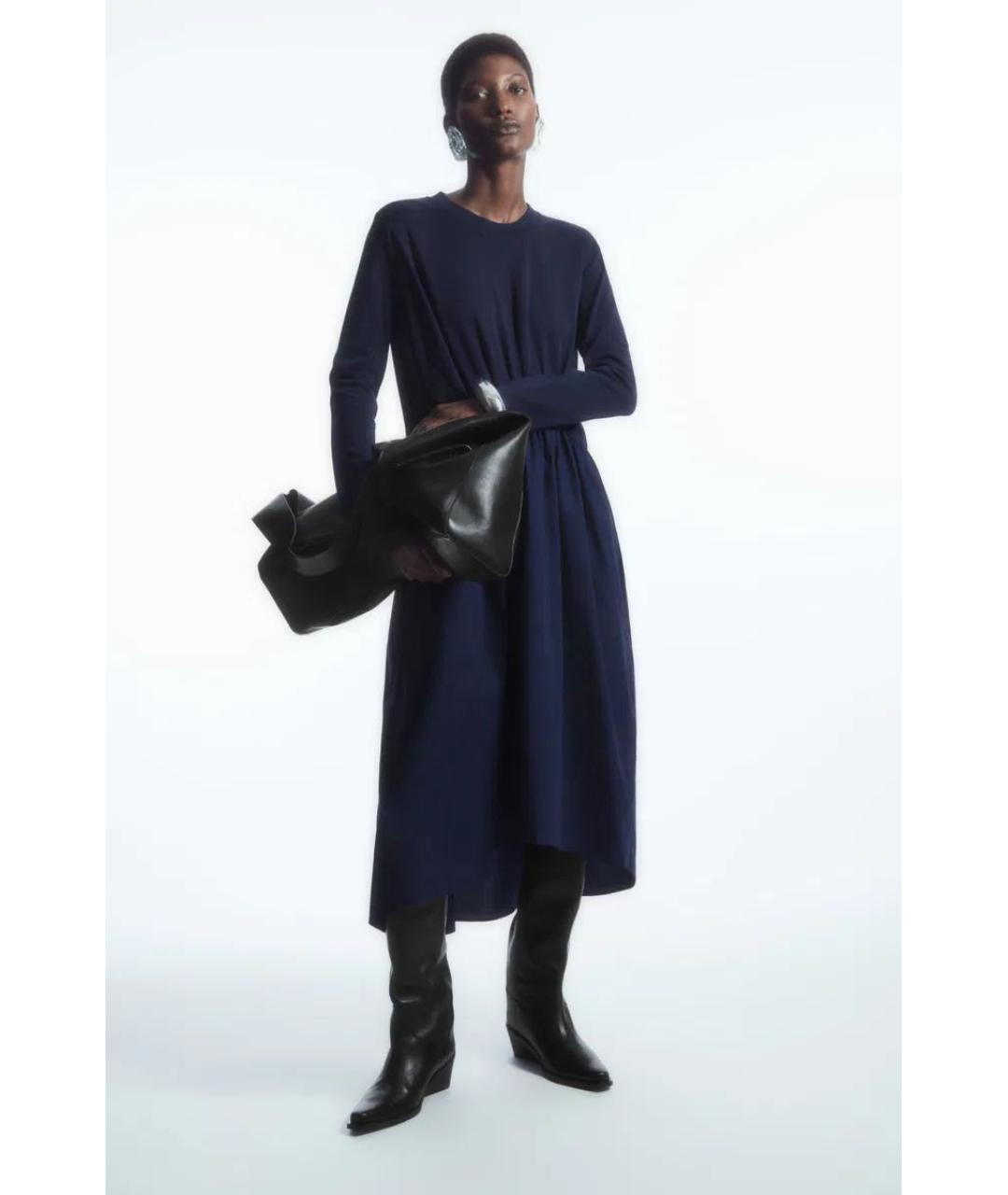 COS Темно-синее хлопковое повседневное платье, фото 4