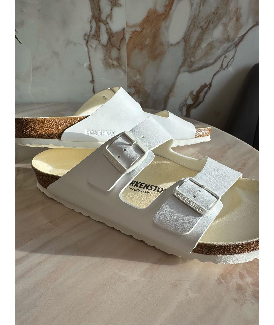 BIRKENSTOCK Белые кожаные шлепанцы, фото 5