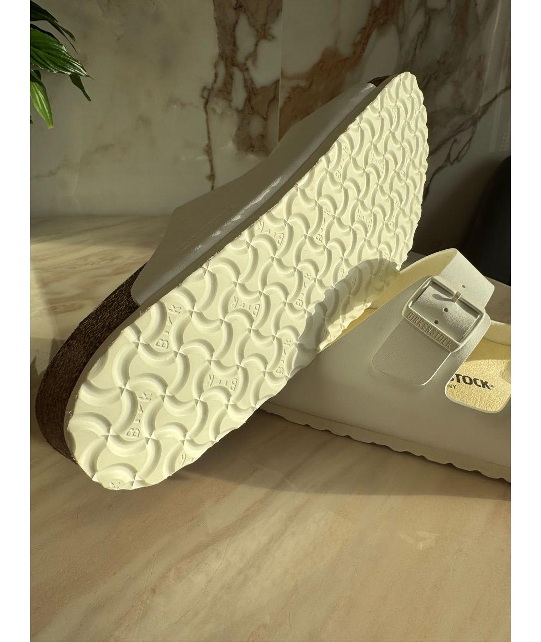 BIRKENSTOCK Белые кожаные шлепанцы, фото 6