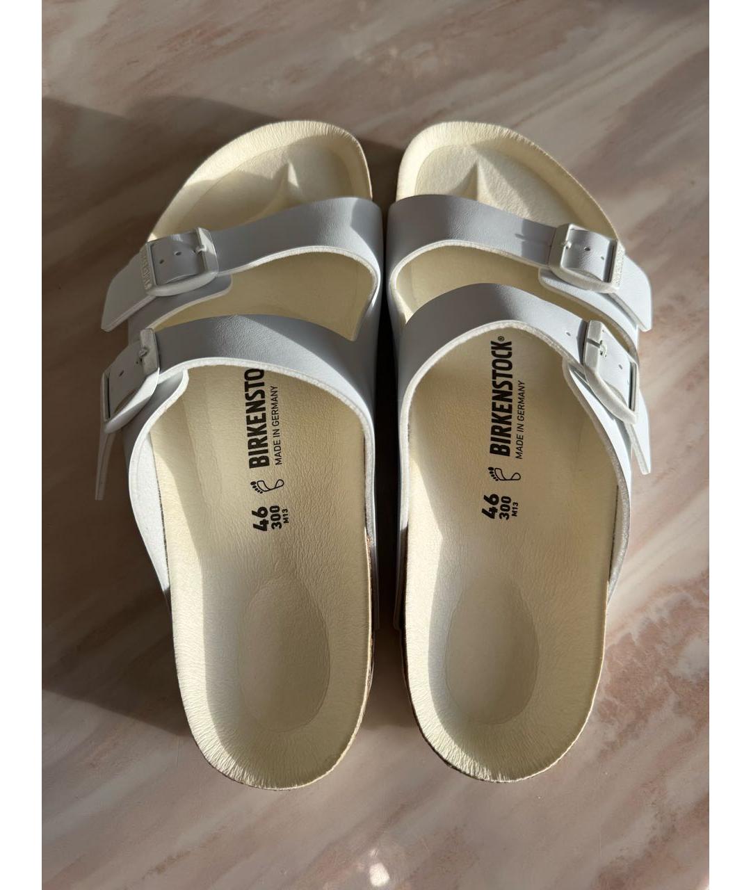 BIRKENSTOCK Белые кожаные шлепанцы, фото 3